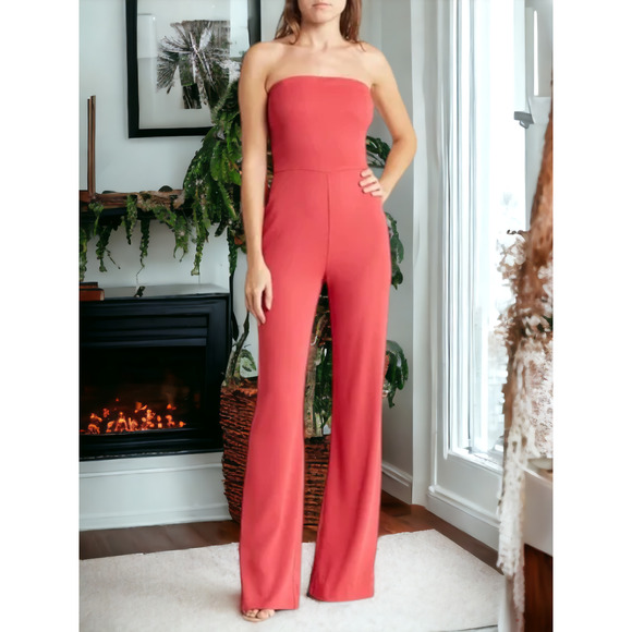 75% OFF NWT Ramy Brook Vivian Strapless Wide-Leg Jumpsuit Rouge Siz 8 MSRP $425